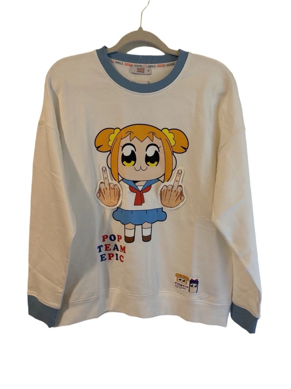 Pop Team Epic Girls' White & Blue Graphic Sweatshirt
